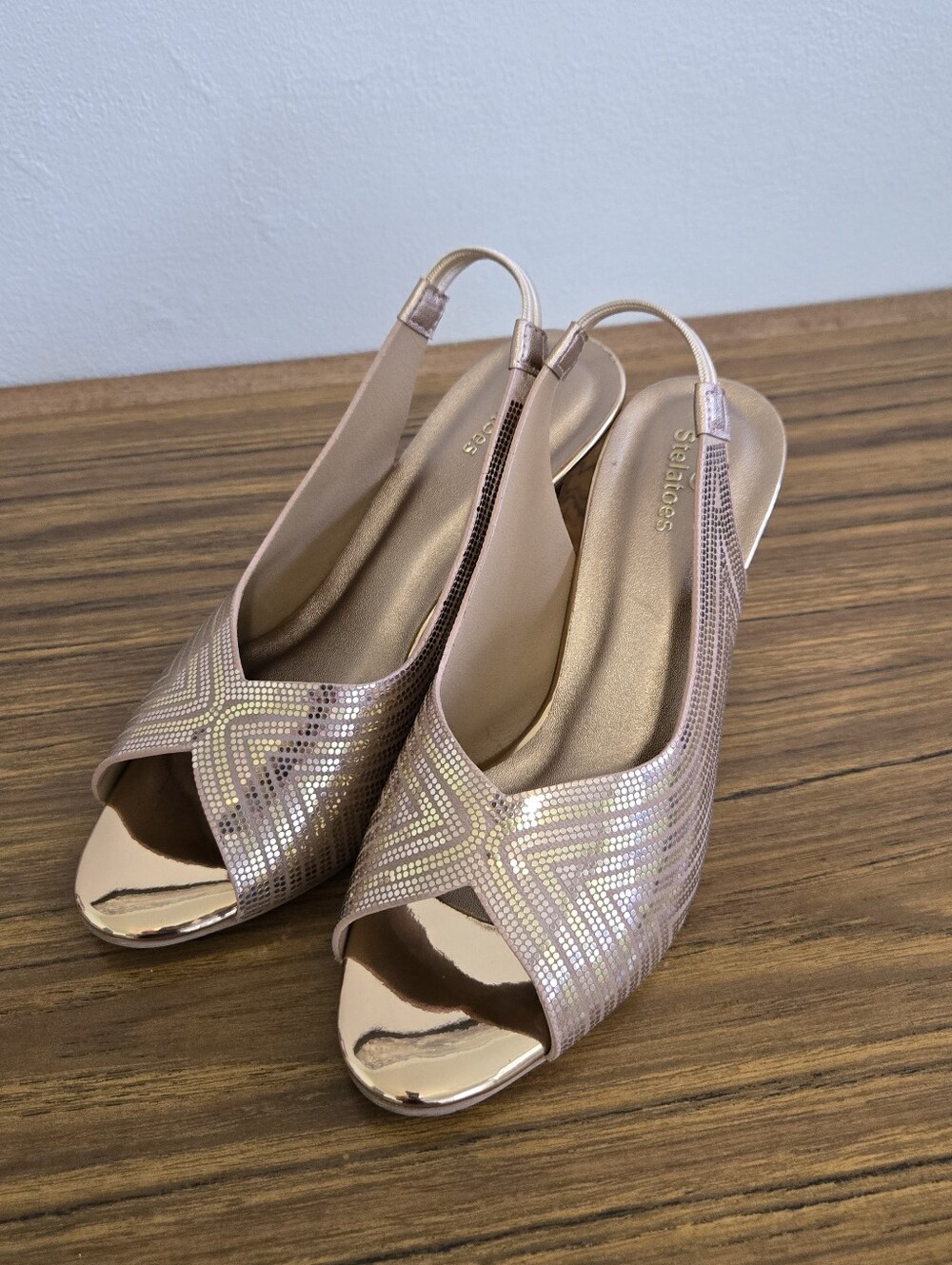 Stelatoes 6-6.5 Womens Rose Gold Slingback Peep-Toe Heels Comfy Special Occasion